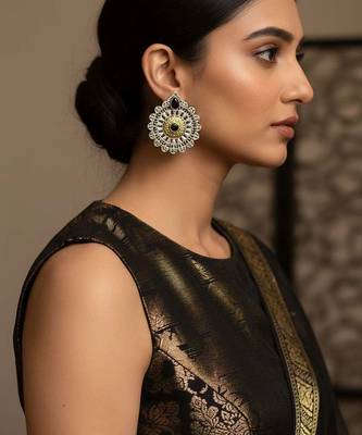 Black color oxidised earrings created with expressive dual-tone depth for strong cultural styling 1