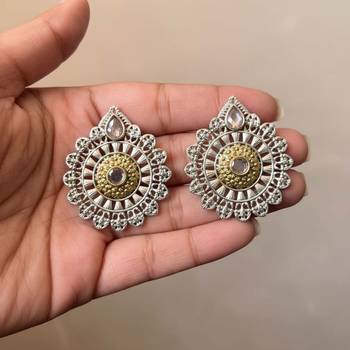 Gold & silver color oxidised earrings delivering dual-tone appeal for festive and wedding attire 1
