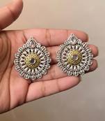 Gold & silver color oxidised earrings delivering dual-tone appeal for festive and wedding attire