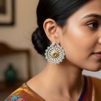 Gold & silver color oxidised earrings delivering dual-tone appeal for festive and wedding attire 2
