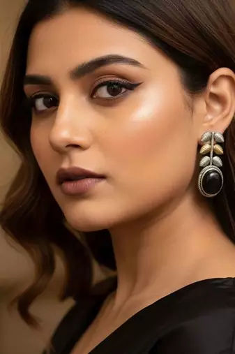 Black color oxidised earrings offering dual-tone vibrance suited for bold ethnic expression