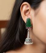 Green color oxidised earrings crafted with traditional oxidised detailing for everyday cultural elegance