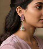 Light pink color oxidised earrings offering delicate oxidised charm for soft ethnic fashion statements