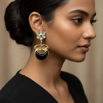 Black color oxidised earrings featuring detailed dual-tone metalwork ideal for striking ethnic fashion 1