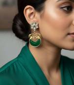 Green color oxidised earrings embodying dual-tone beauty perfect for enhancing festive appearances
