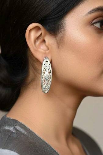 Silver color oxidised earrings offering timeless oxidised shine suitable for daily traditional outfits