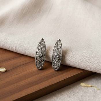 Silver color oxidised earrings offering timeless oxidised shine suitable for daily traditional outfits 2