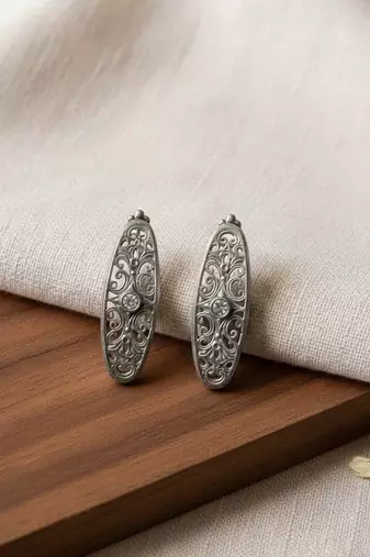 Silver color oxidised earrings offering timeless oxidised shine suitable for daily traditional outfits