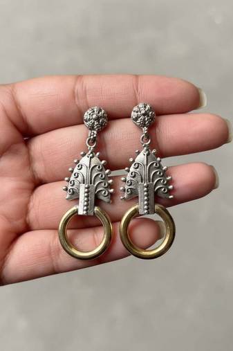 Gold & silver color oxidised earrings made with dual-tone brilliance for traditional festive appeal