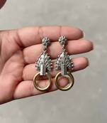 Gold & silver color oxidised earrings made with dual-tone brilliance for traditional festive appeal