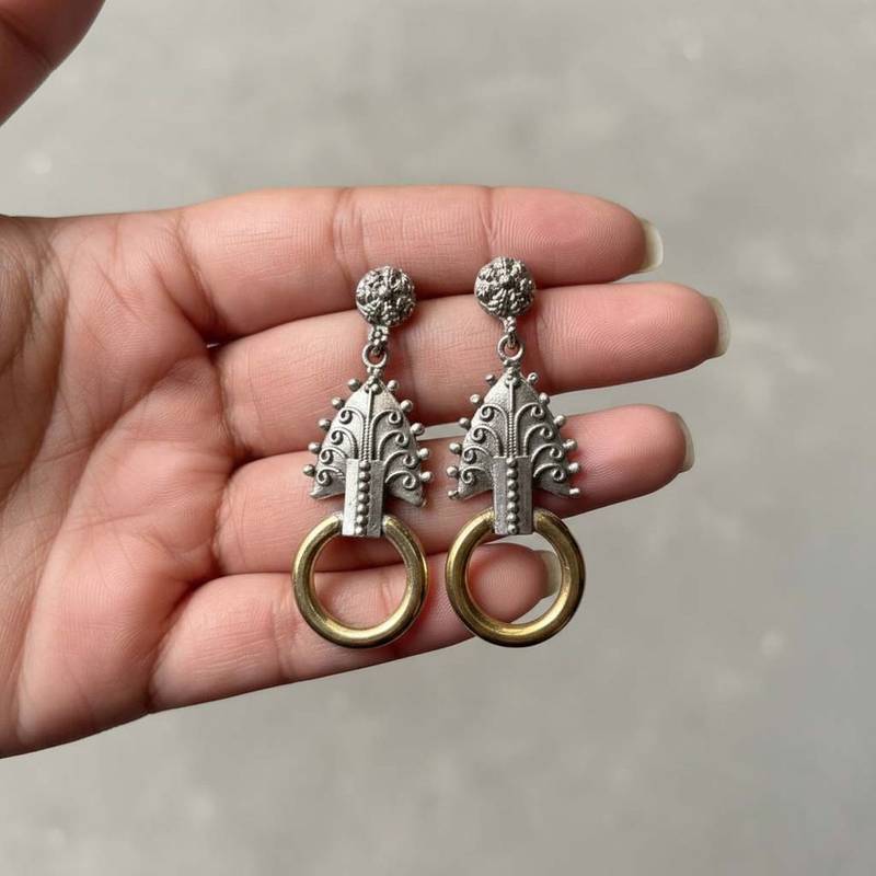 Gold & silver color oxidised earrings made with dual-tone brilliance for traditional festive appeal