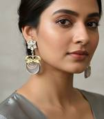 Grey color oxidised earrings crafted in refined dual-tone finish for subtle ethnic elegance