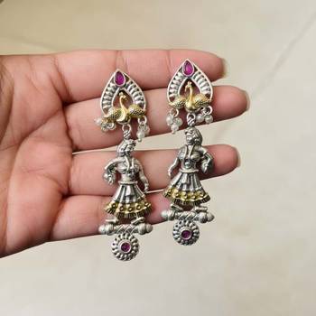 Rani color oxidised earrings featuring beautiful dual-tone patterns suited for festive celebrations 2