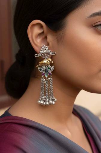 Multi color oxidised earrings showcasing multi-hue dual-tone beauty for vibrant festive accessories
