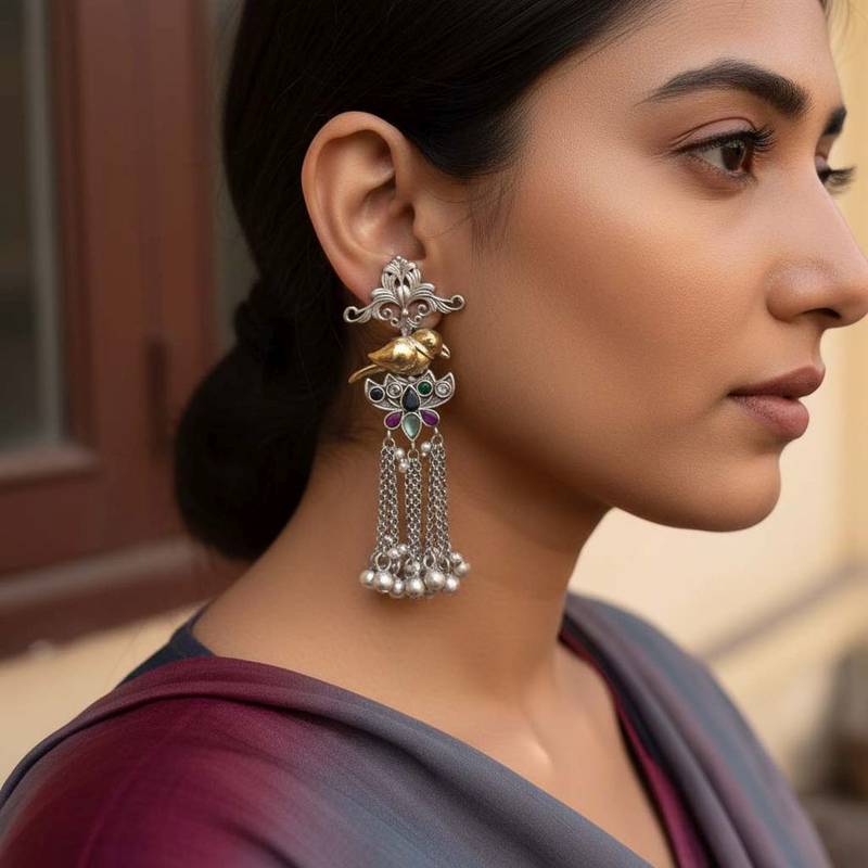 Multi color oxidised earrings showcasing multi-hue dual-tone beauty for vibrant festive accessories