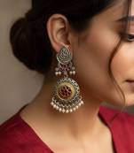 Pink color oxidised earrings made with distinctive dual-tone detailing for charming festive appeal