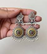 Multi color oxidised earrings offering lively dual-tone vibrance suitable for joyful traditional events
