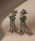 Green color oxidised earrings highlighting dual-tone craftsmanship perfect for festive ethnic moments