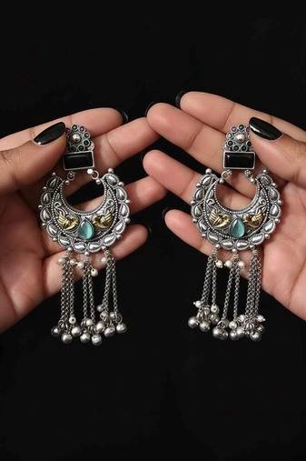 Multi color oxidised earrings designed with colorful dual-tone effects for bold festive expressions