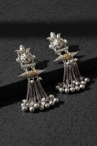 Gold & silver color oxidised earrings showing luxurious dual-tone artistry ideal for celebrations