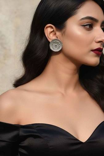Silver color oxidised earrings crafted with classic oxidised shine perfect for everyday ethnic wear