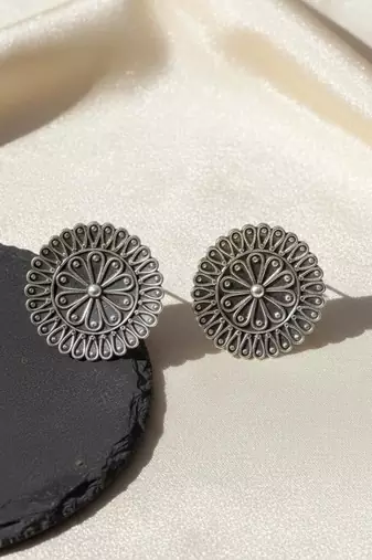 Silver color oxidised earrings crafted with classic oxidised shine perfect for everyday ethnic wear