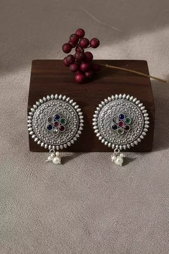 Multi color oxidised earrings created with vibrant hues offering artistic festive jewelry charm