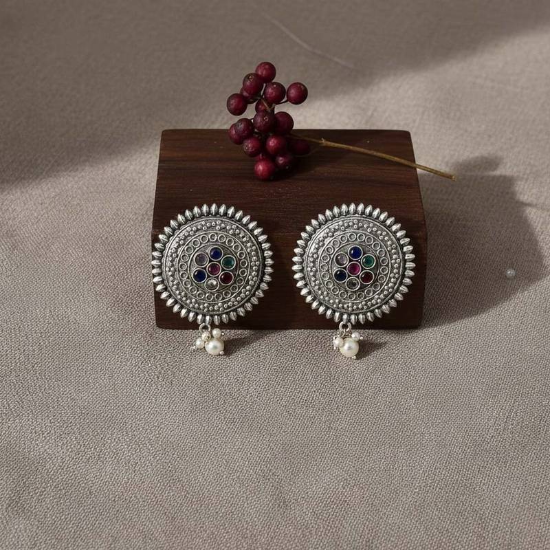 Multi color oxidised earrings created with vibrant hues offering artistic festive jewelry charm