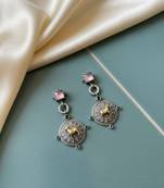 Light pink color oxidised earrings featuring soft dual-tone elegance for graceful ethnic styling