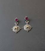 Rani color oxidised earrings crafted with dual-tone patterns for vibrant traditional fashion flair
