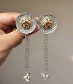 Pink color oxidised earrings crafted with dual-tone finish to enhance elegant cultural outfits