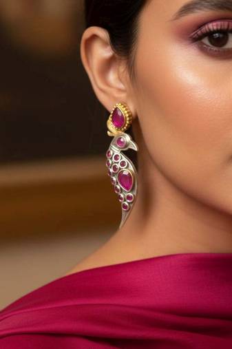 Rani color oxidised earrings featuring radiant dual-tone artistry perfect for weddings and celebrations