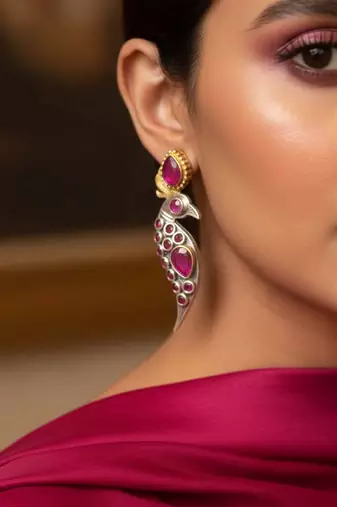 Rani color oxidised earrings featuring radiant dual-tone artistry perfect for weddings and celebrations