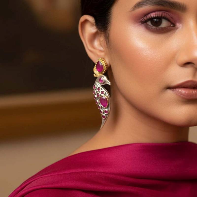 Rani color oxidised earrings featuring radiant dual-tone artistry perfect for weddings and celebrations