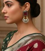 Maroon color oxidised earrings offering beautiful dual-tone accents ideal for ethnic statement looks