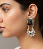 Black color oxidised earrings featuring antique dual-tone craftsmanship for timeless ethnic elegance