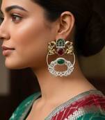 Maroon & green color oxidised earrings offering rich dual-tone artistry for traditional ethnic styling