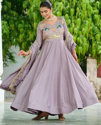 Purple Sequins Silk Festive Wear Gown With Dupatta 4