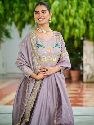 Purple Sequins Silk Festive Wear Gown With Dupatta 5