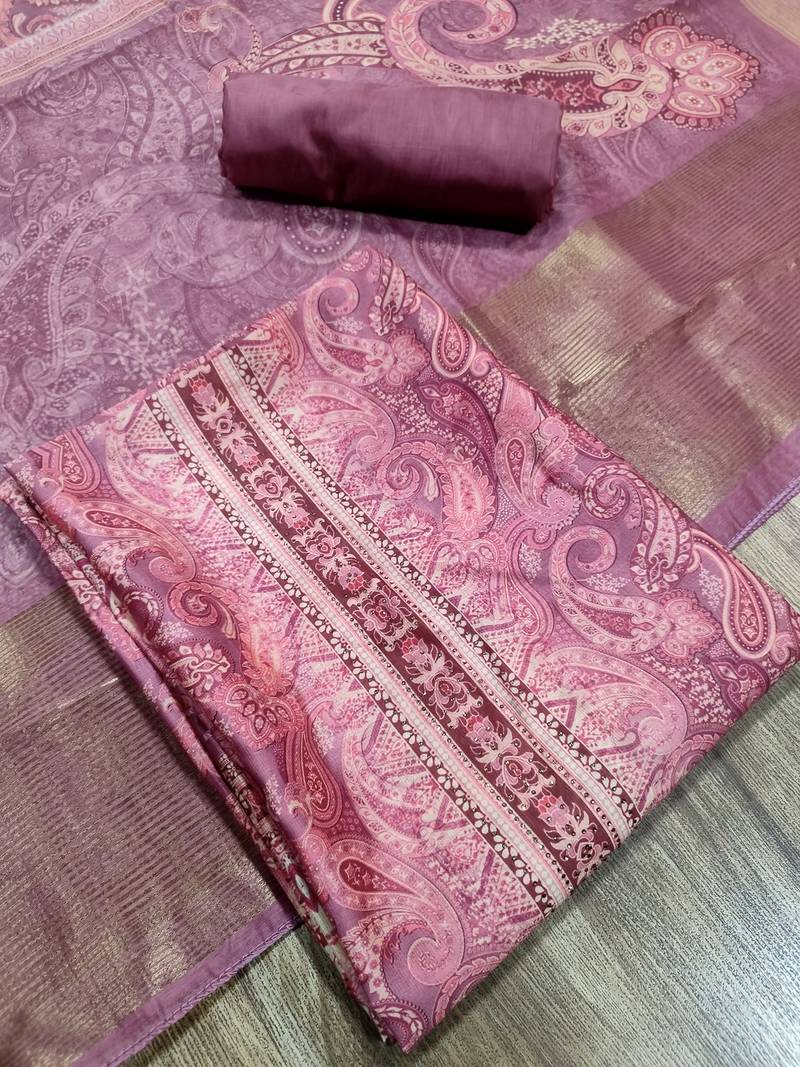 pink assam silk digital printed dress material