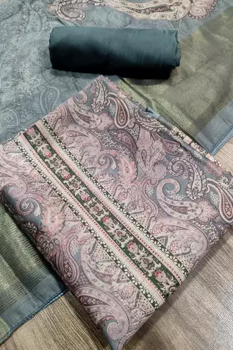 olive assam silk digital printed dress material