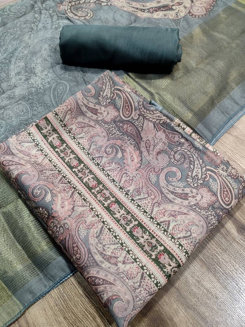 olive assam silk digital printed dress material