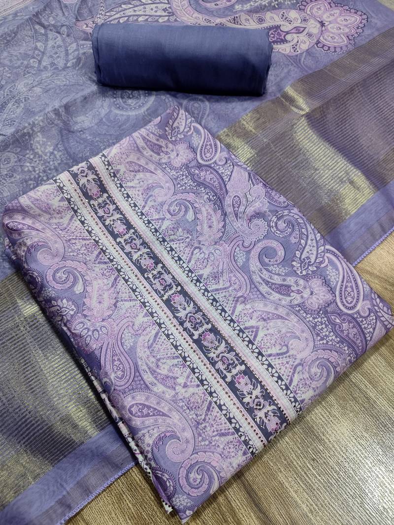 violet assam silk digital printed dress material