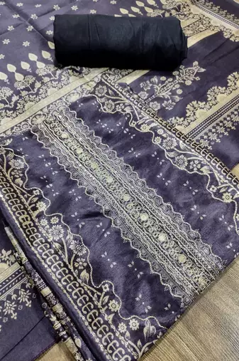 purple assam silk digital printed dress material