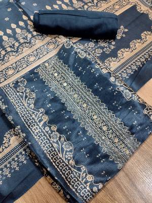 navy blue assam silk digital printed dress material 1