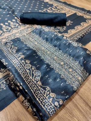 navy blue assam silk digital printed dress material 2