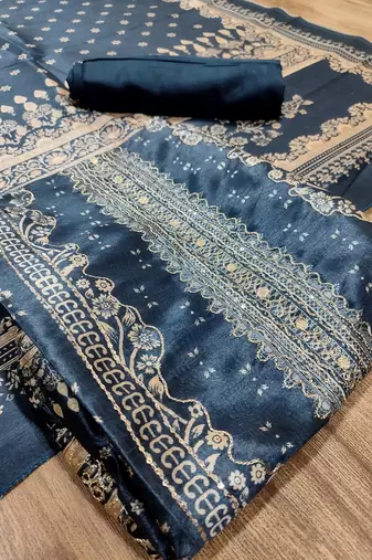 navy blue assam silk digital printed dress material