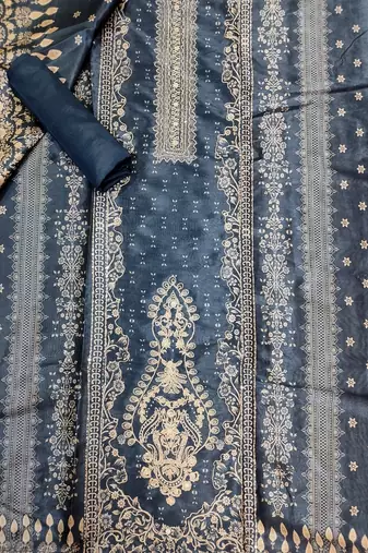 navy blue assam silk digital printed dress material