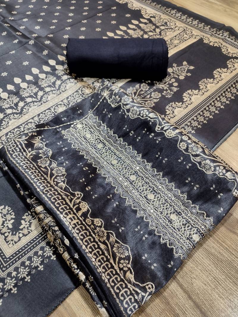 black assam silk digital printed dress material