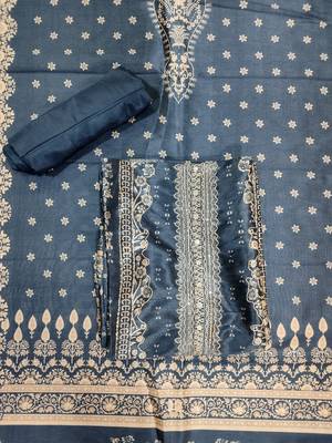 navy blue assam silk digital printed dress material 4